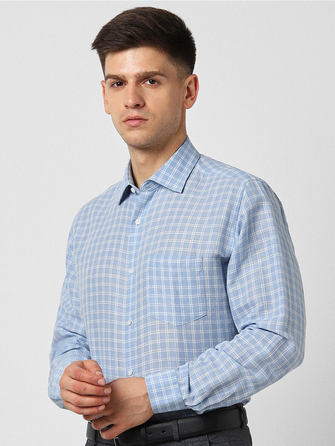 

Van Heusen Checked Cotton Linen Formal Shirt, Blue