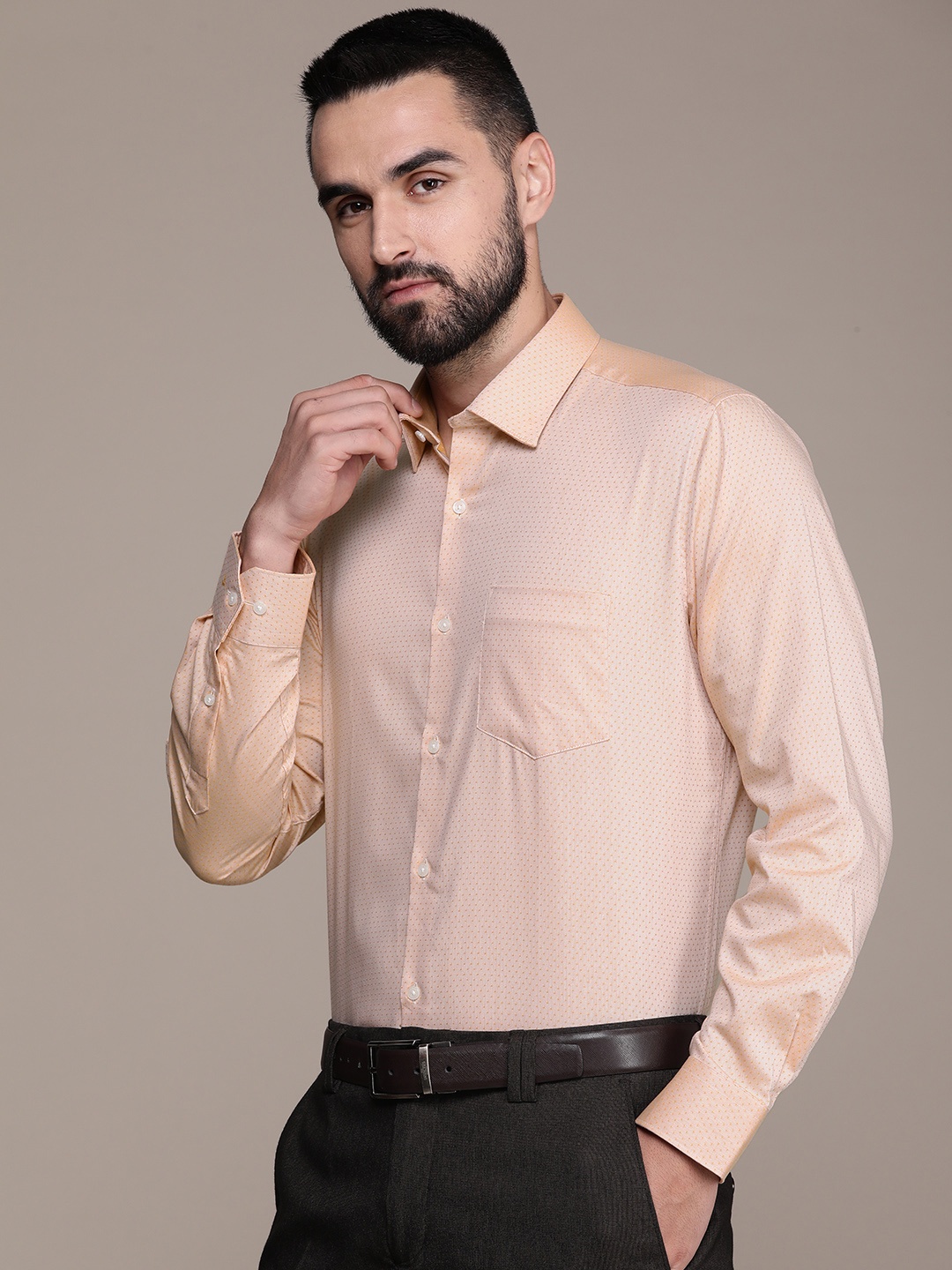 

Van Heusen Micro Ditsy Printed Pure Cotton Formal Shirt, Peach