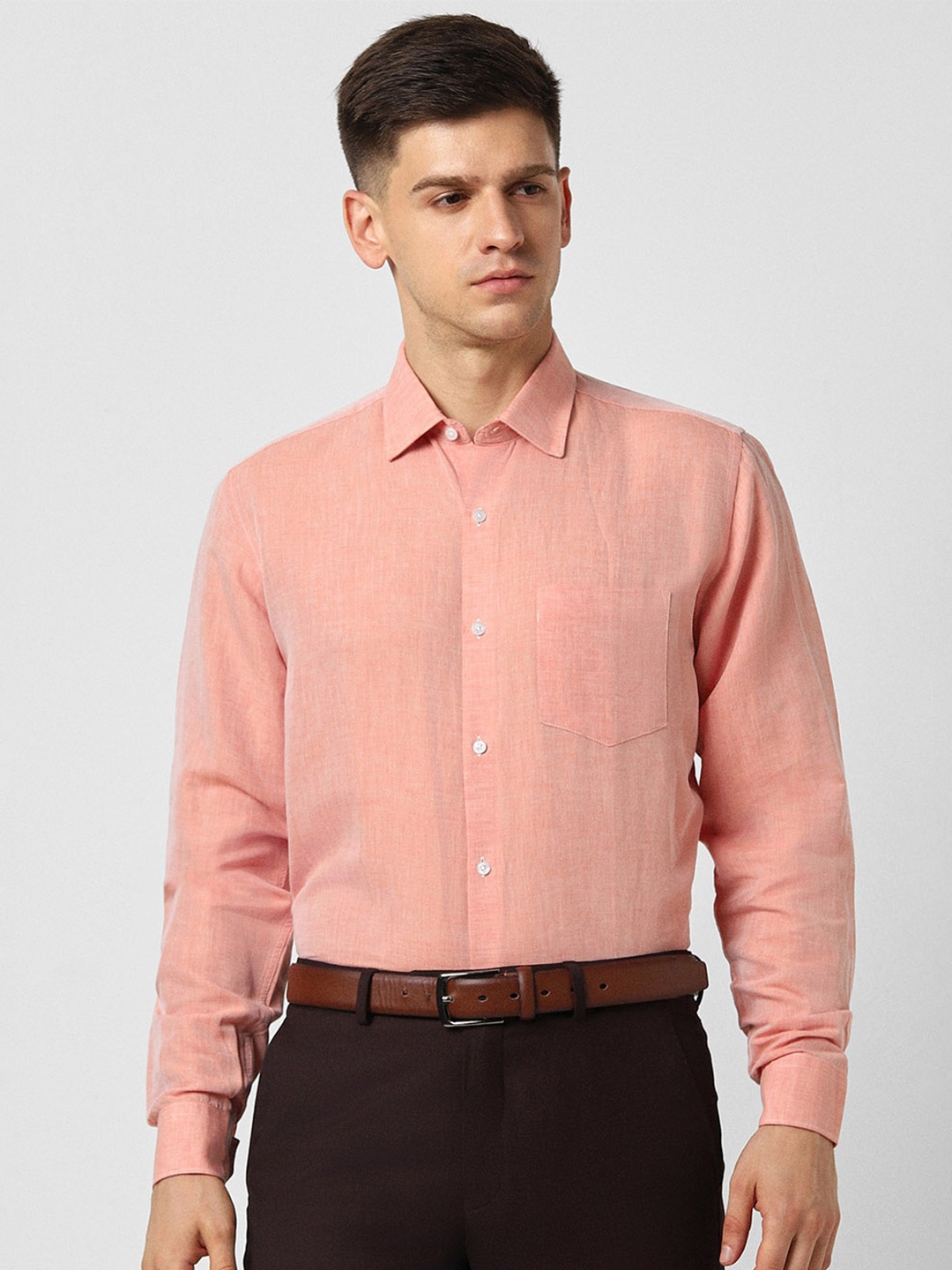 

Van Heusen Spread Collar Textured Cotton Linen Formal Shirt, Pink
