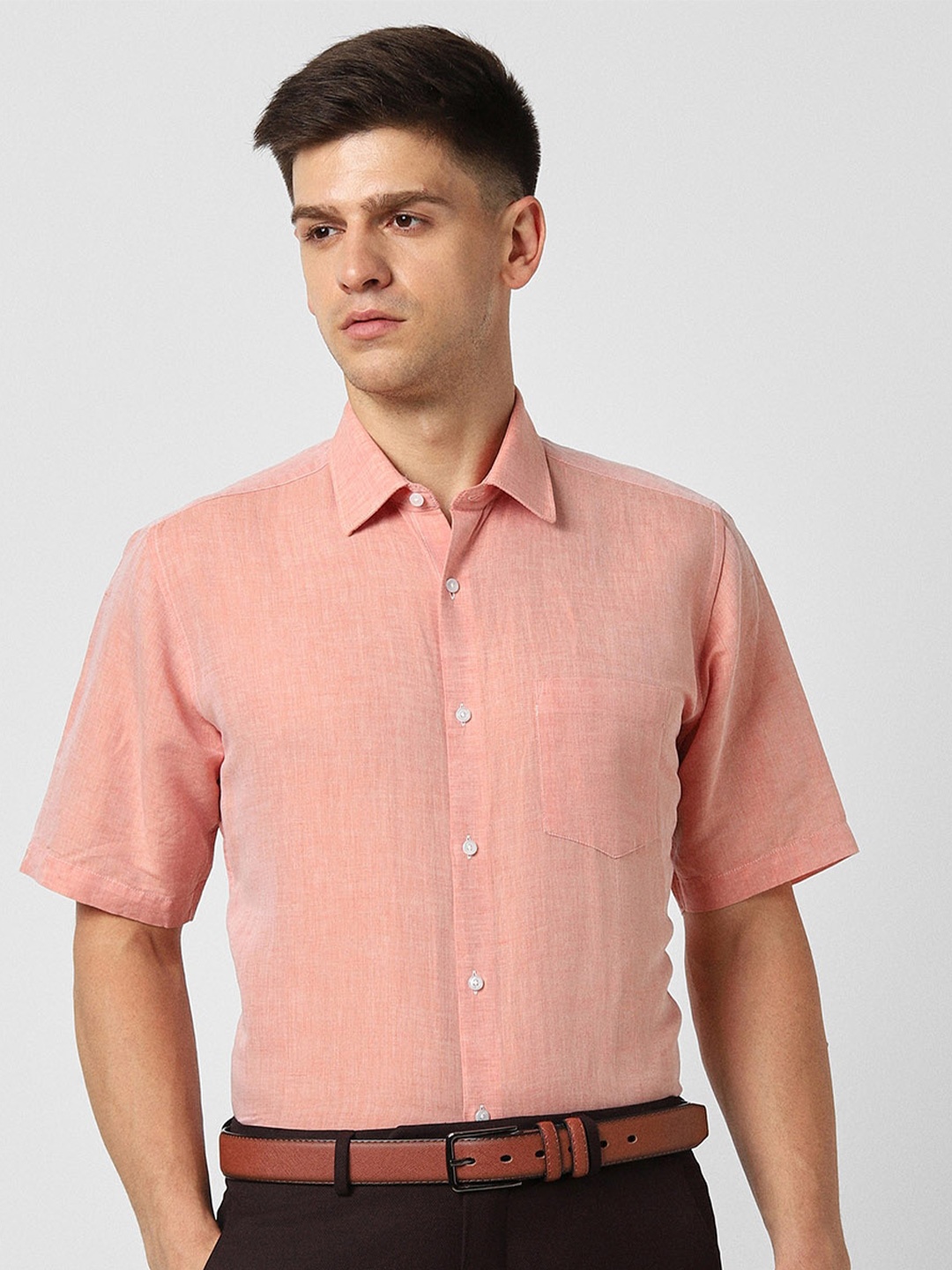 

Van Heusen Spread Collar Textured Cotton Linen Formal Shirt, Pink