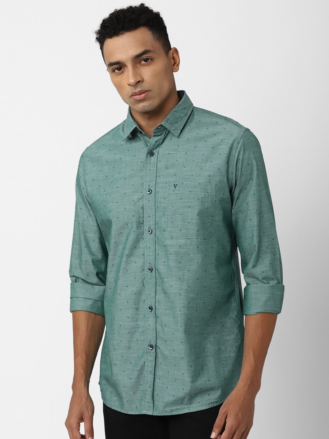 

Van Heusen Sport Slim Fit Opaque Printed Pure Cotton Casual Shirt, Green