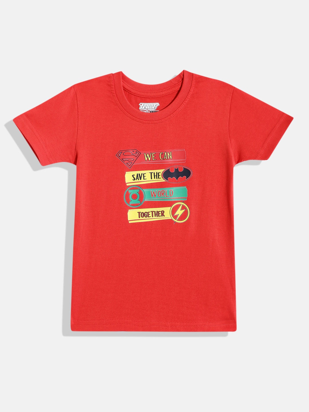 

Eteenz Boys Premium Cotton Justice League & Typography Printed T-shirt, Red