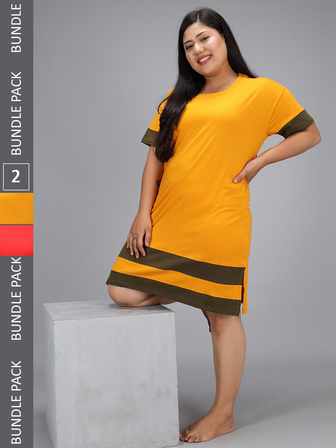 

Christy World Pack Of 2 Striped T-shirt Night Dress, Yellow