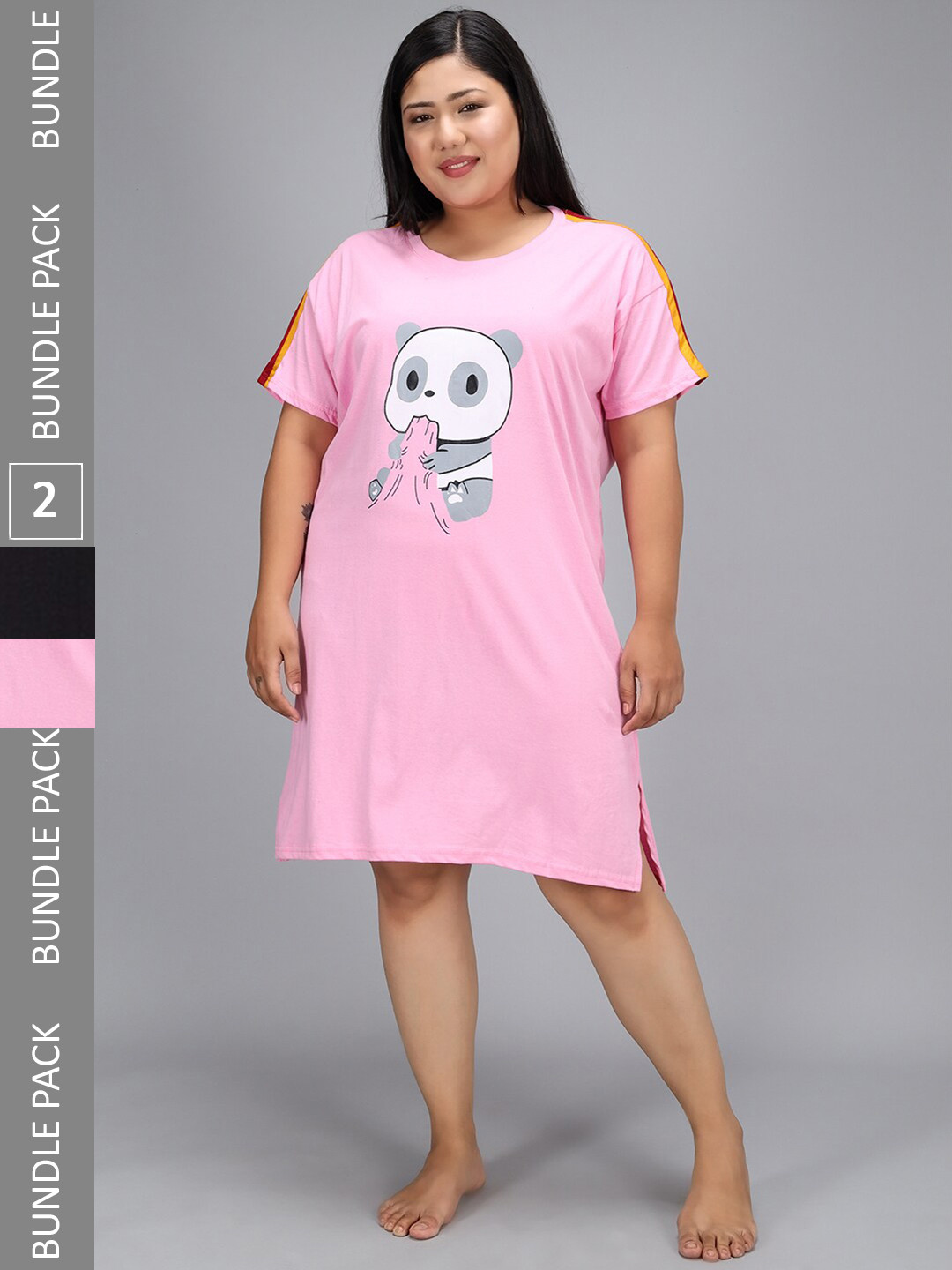 

Christy World Pack Of 2 Printed Pure Cotton T-shirt Nightdress, Pink