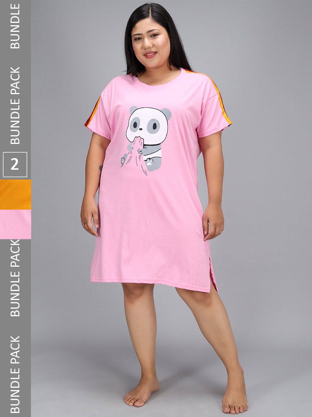 

Christy World Pack Of 2 Printed Pure Cotton T-shirt Nightdress, Pink