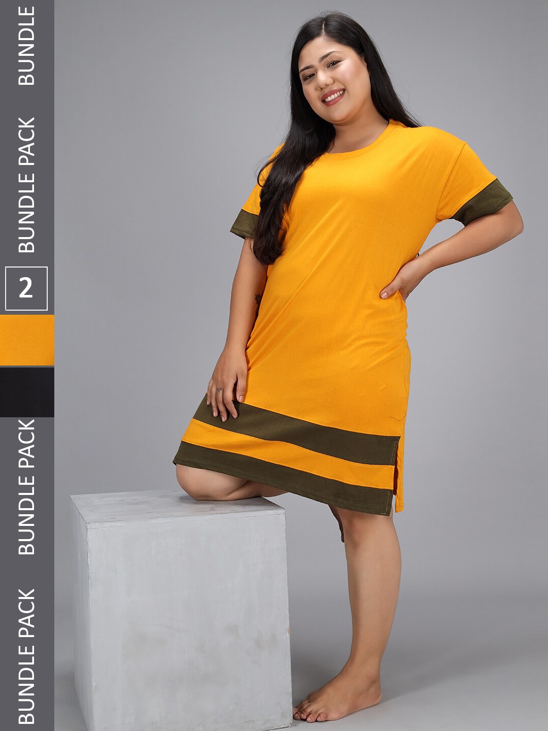 

Christy World Pack Of 2 Striped T-shirt Night Dress, Yellow