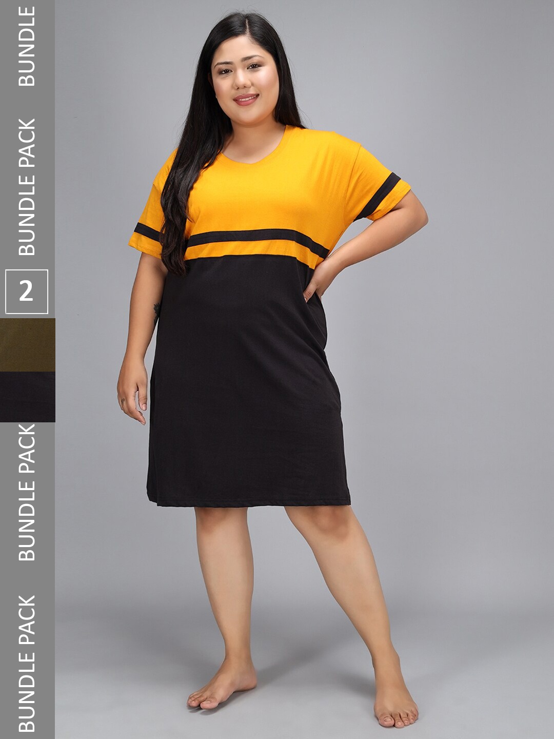 

Christy World Pack Of 2 Striped T-shirt Night Dress, Yellow