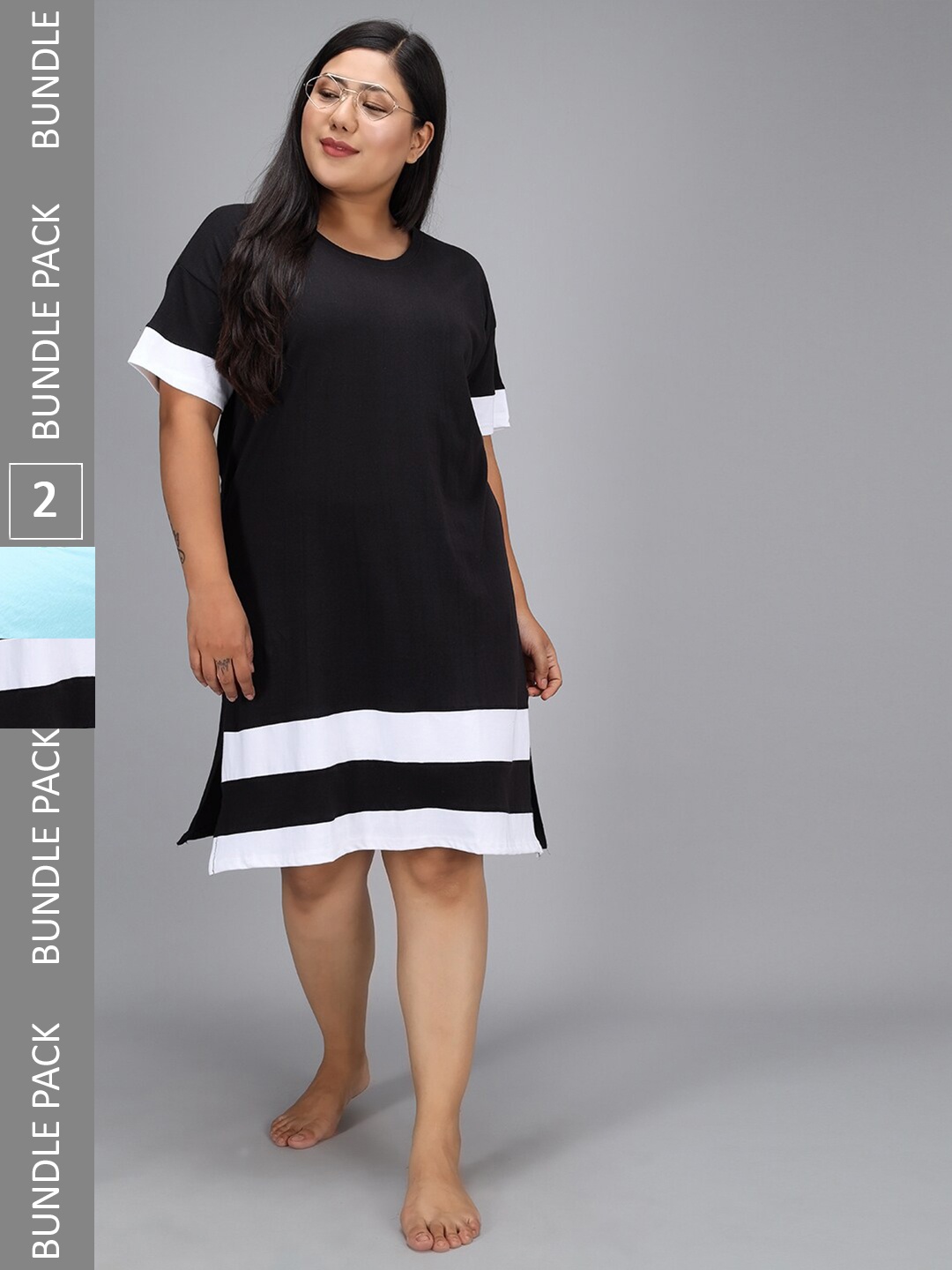 

Christy World Pack Of 2 Striped T-shirt Night Dress, Black
