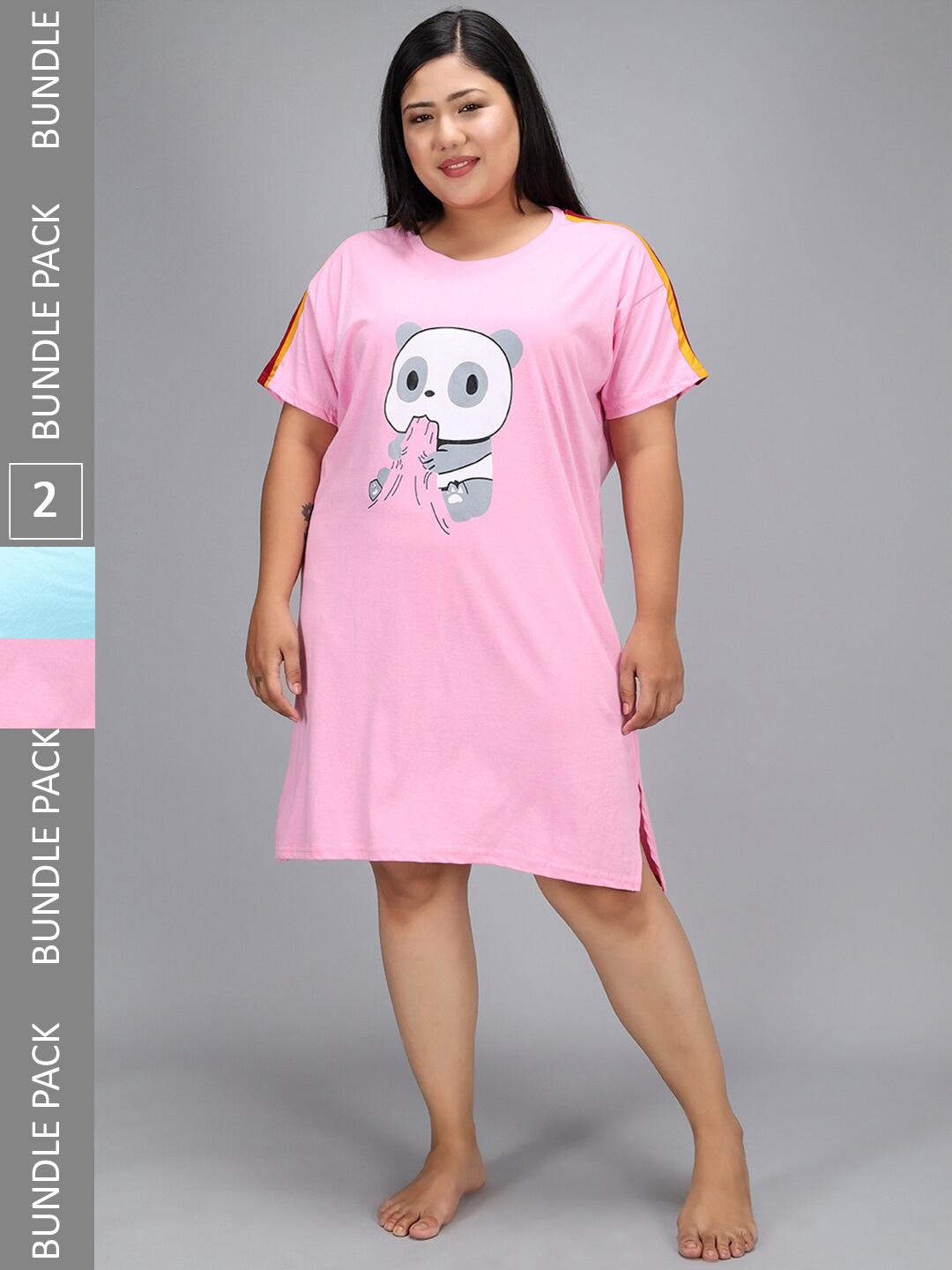 

Christy World Pack Of 2 Graphic Printed T-shirt Night Dress, Pink