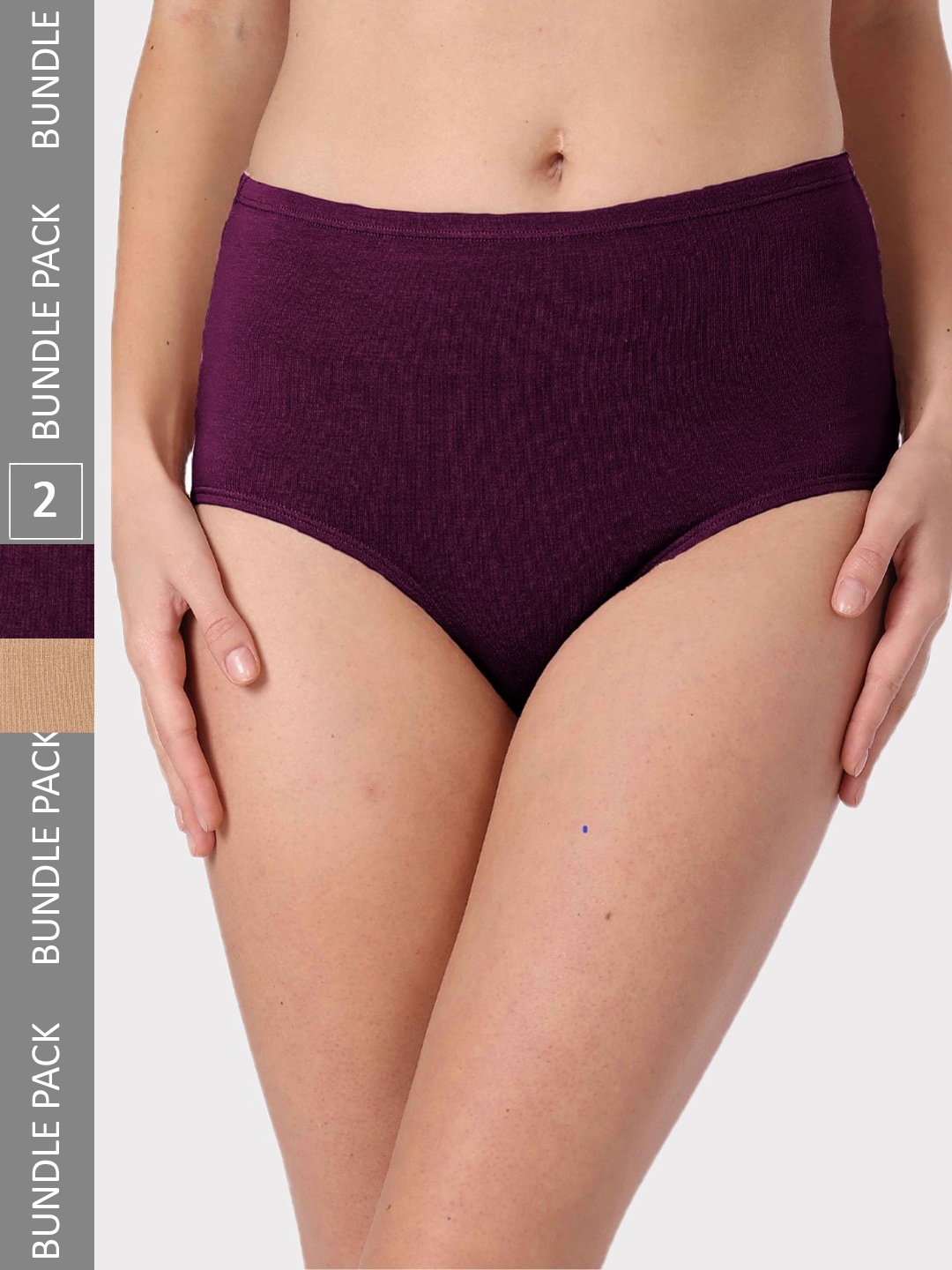 

Candour London Women Pack Of 2 Cotton Anti-Bacterial Briefs P502-BI-Skin-Purple-S-Skin, Beige