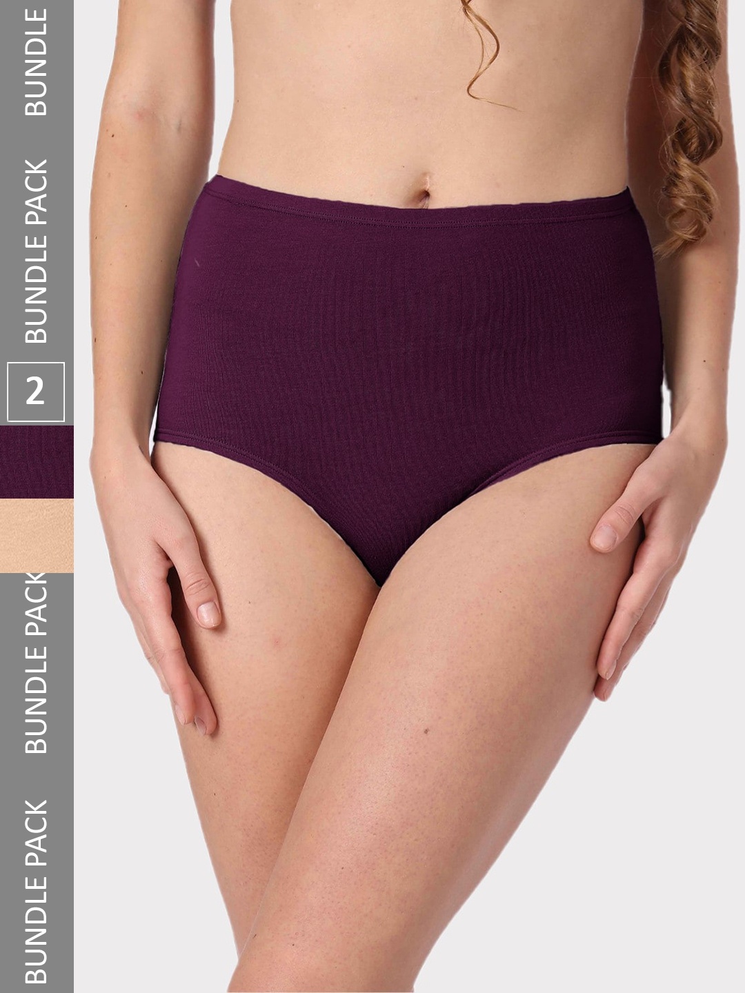 

Candour London Pack Of 2 Seamless Anti-Microbial Cotton Hipster Briefs, Beige