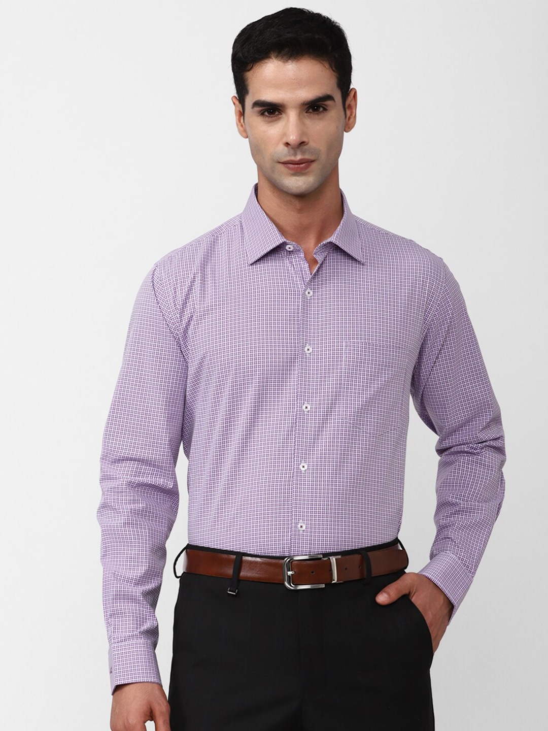 

Van Heusen Slim Fit Micro Checked Cotton Formal Shirt, Purple