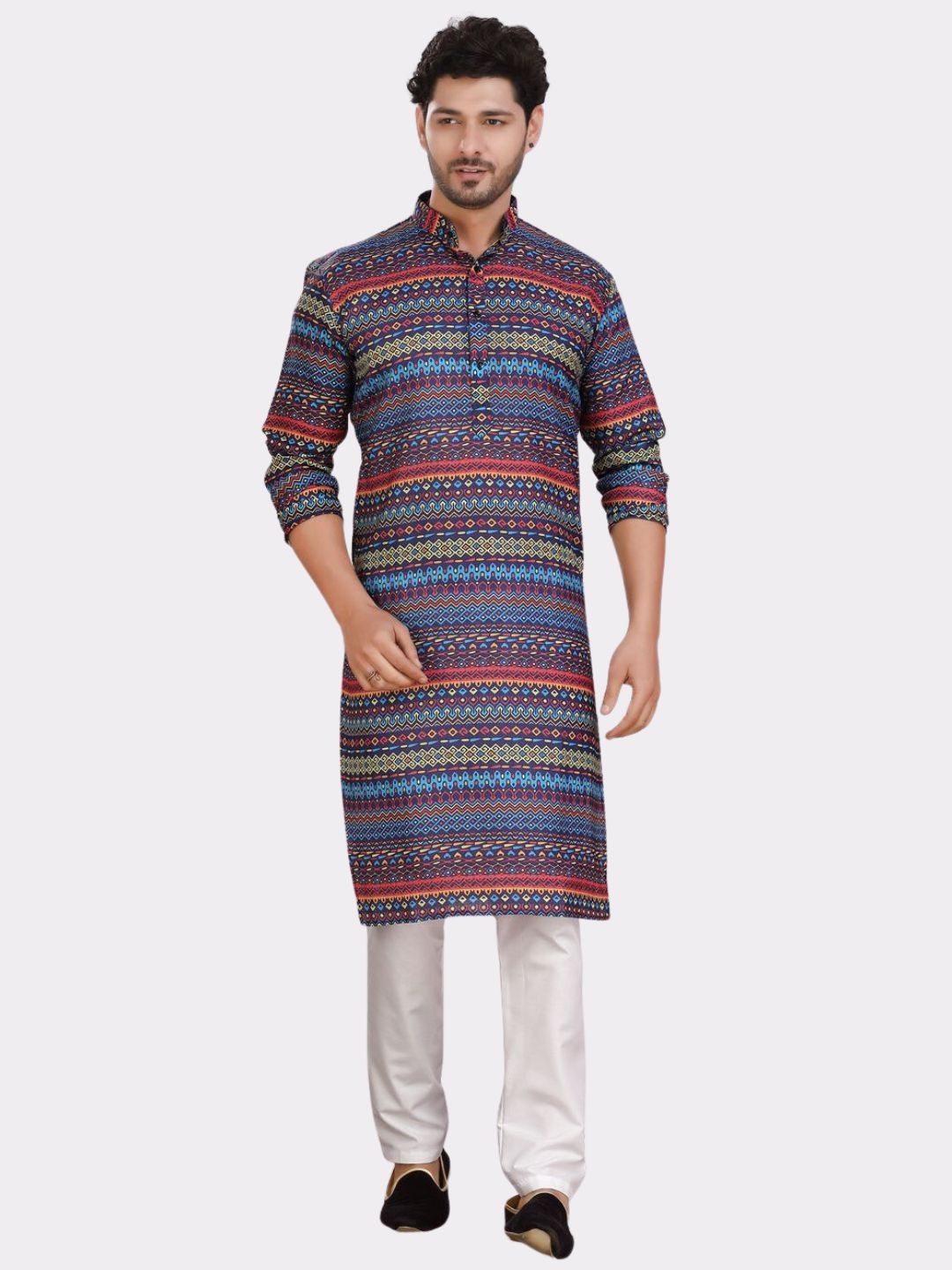 

SHIWAM ETHNIX Ethnic Printed Mandarin Collar Regular Kurta, Navy blue