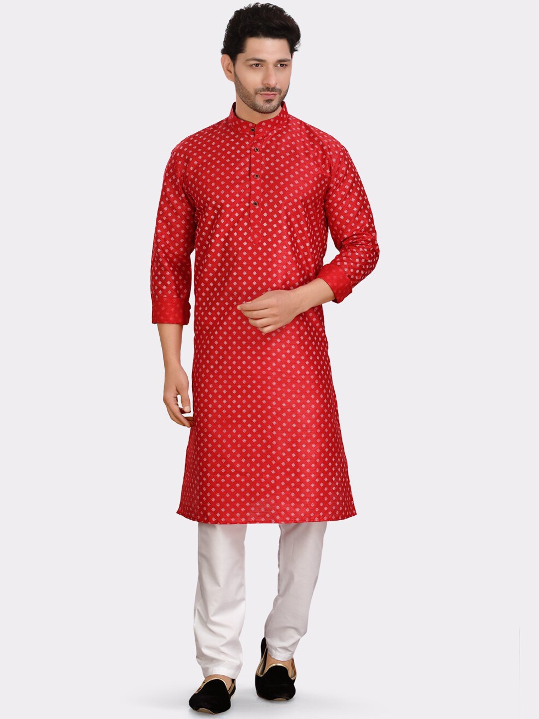 

SHIWAM ETHNIX Geometric Printed Regular Kurta with Pyjamas, Red