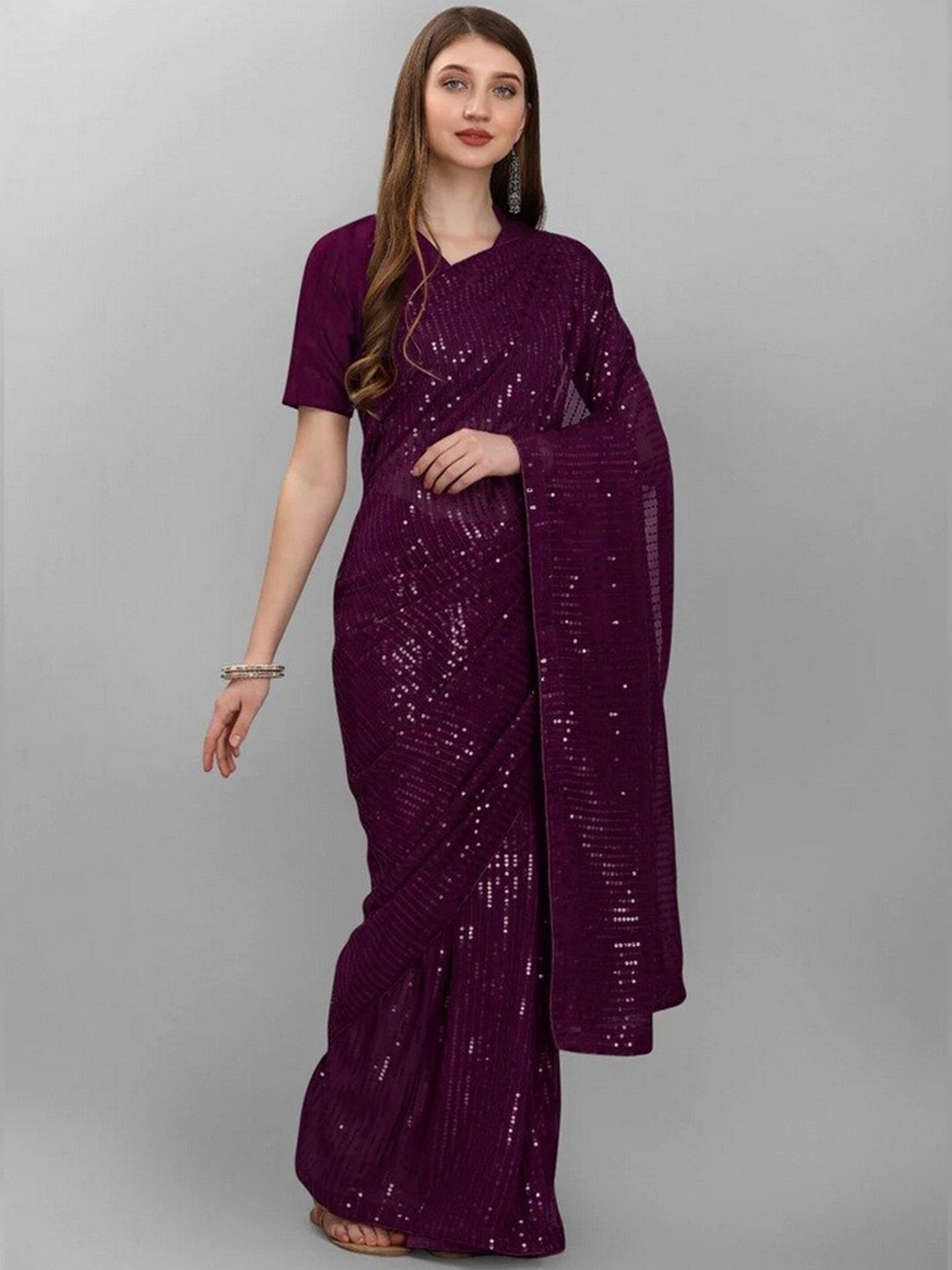 

Fashion Basket Sequin Embellished Saree, Purple