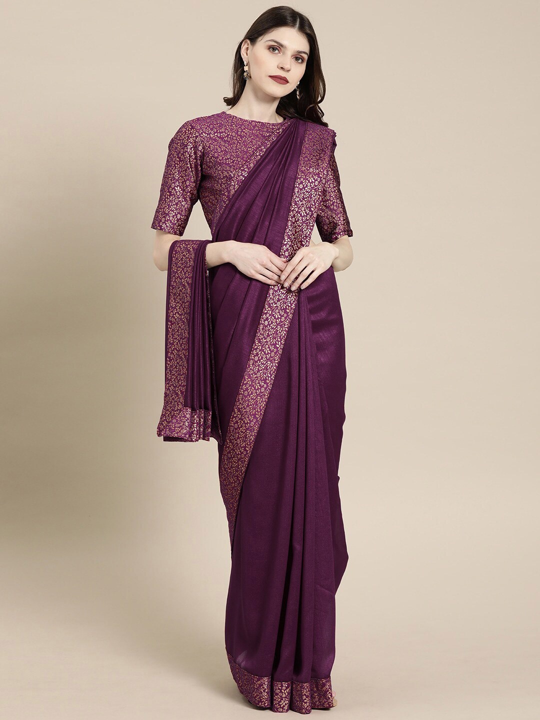 

Fashion Basket Embellished Zari Saree, Purple