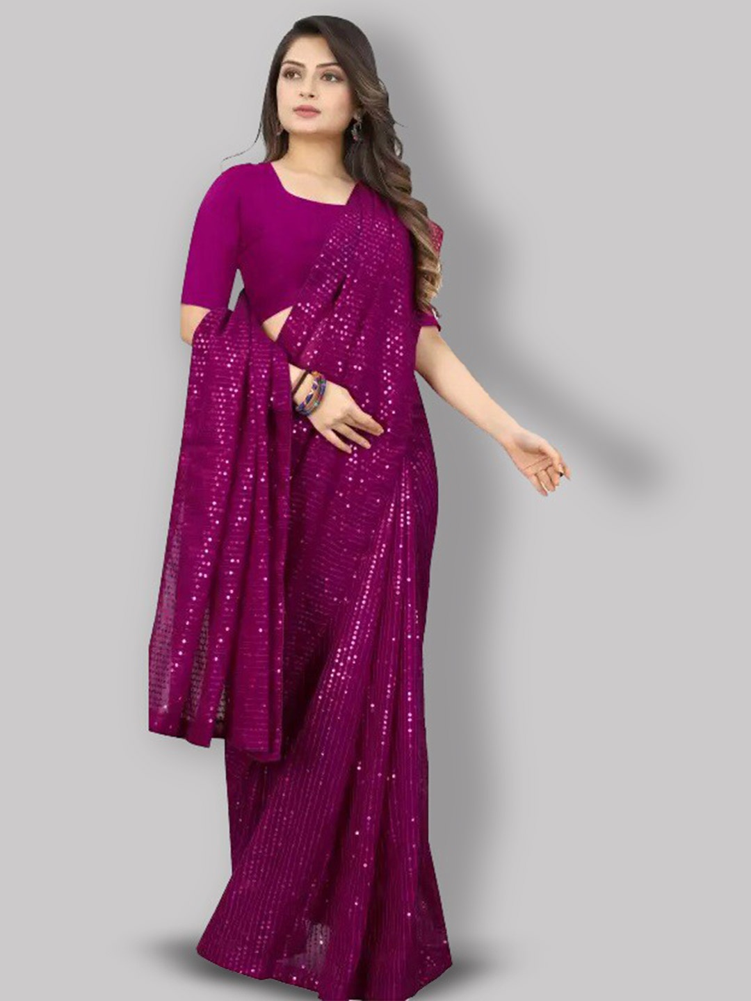 

Fashion Basket Sequin Embellished Saree, Purple