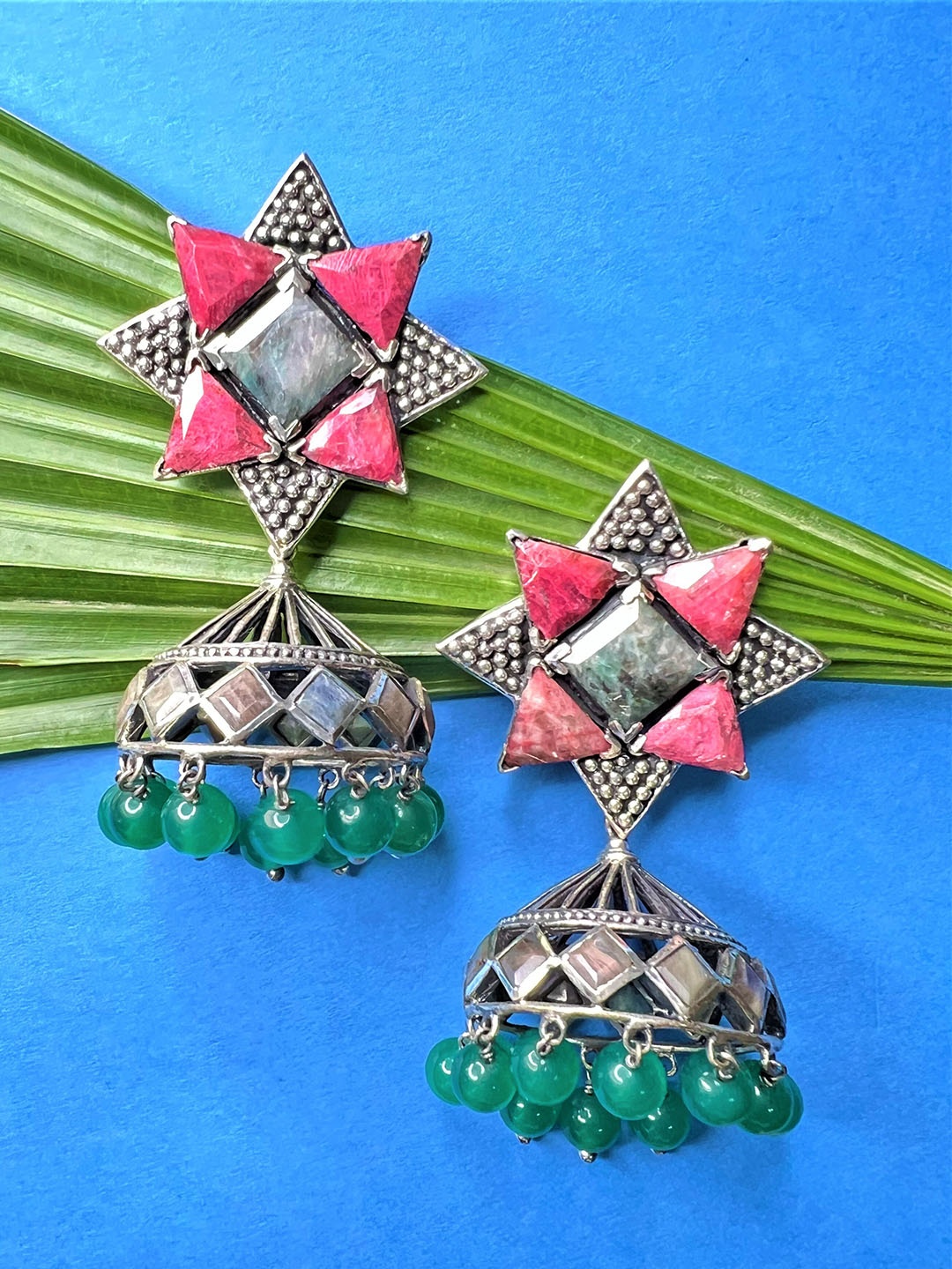 

Arte Jewels Studded Contemporary Sterling Silver Jhumkas
