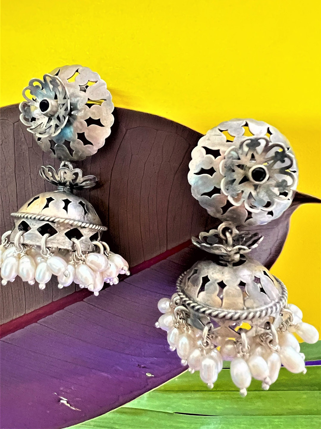

Arte Jewels Contemporary Jhumkas Earrings, Silver