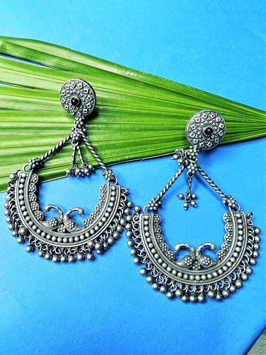 

Arte Jewels Silver-Plated Stone Studded Contemporary Chandbalis Earrings