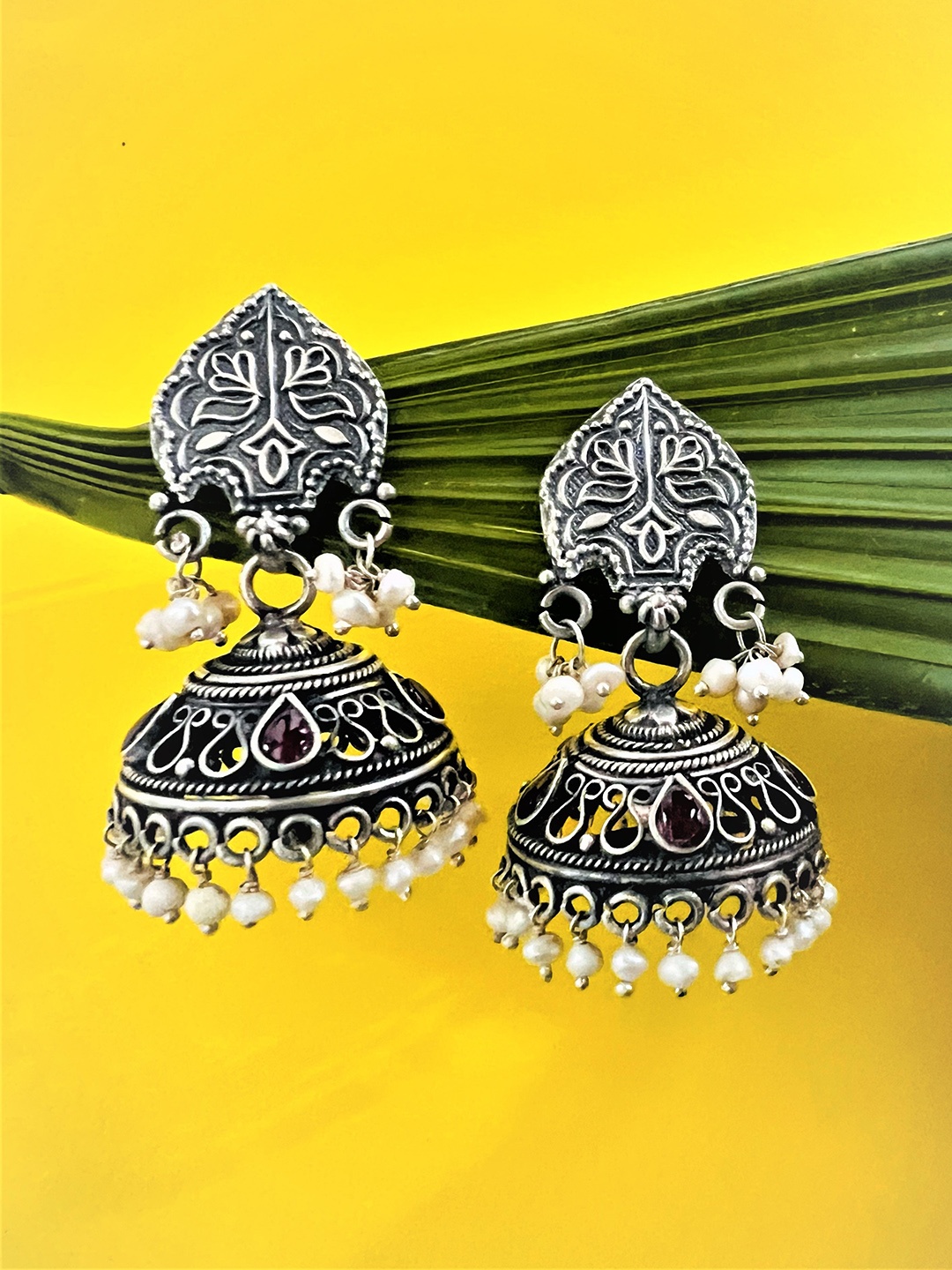 

Arte Jewels Contemporary Jhumkas Earrings, Silver