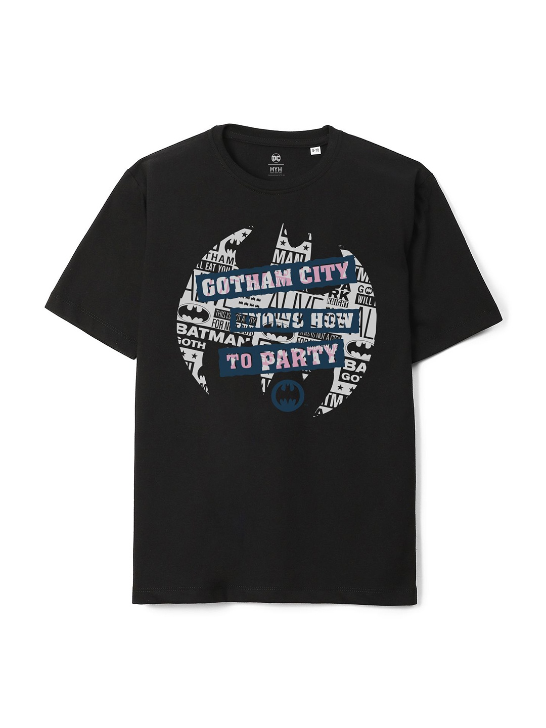 

Wear Your Mind Boys Typography Batman Printed Pure Cotton Loose T-shirt, Black