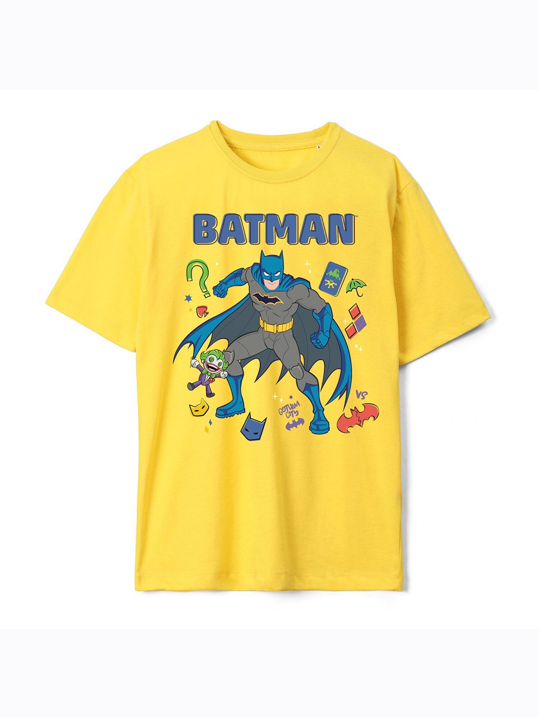 

Wear Your Mind Boys Batman Printed Pure Cotton Oversized T-shirt, Yellow