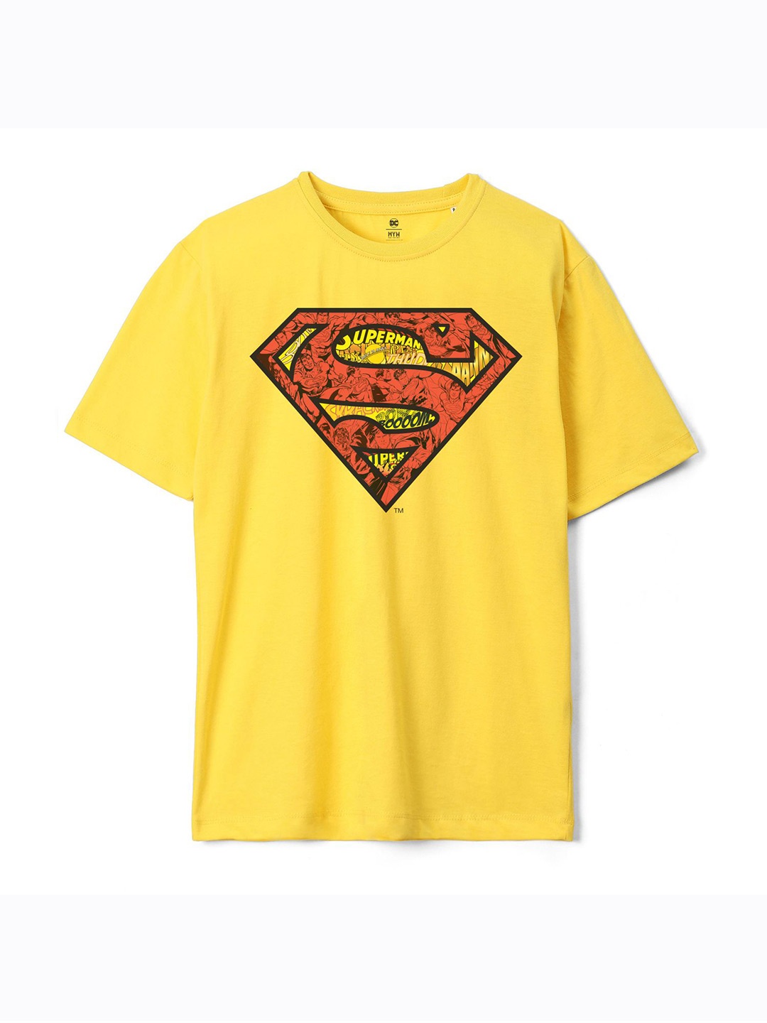 

Wear Your Mind Boys Graphic Printed Superman Loose Fit Pure Cotton T-Shirt, Yellow