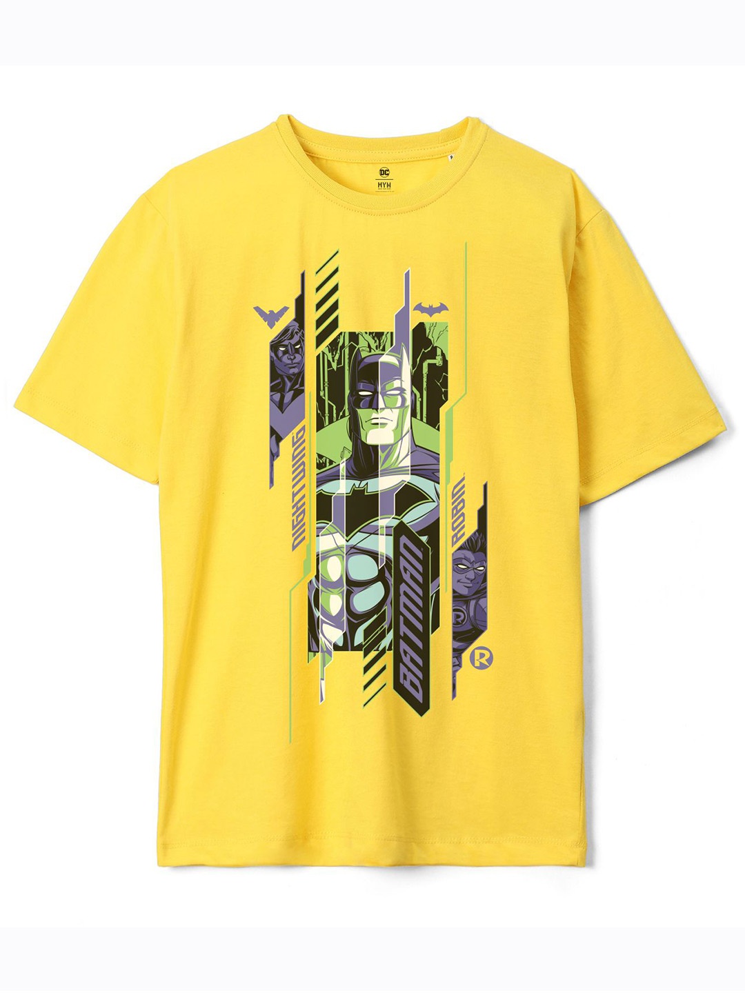 

Wear Your Mind Boys Graphic Printed Batman Loose Fit Pure Cotton T-Shirt, Yellow