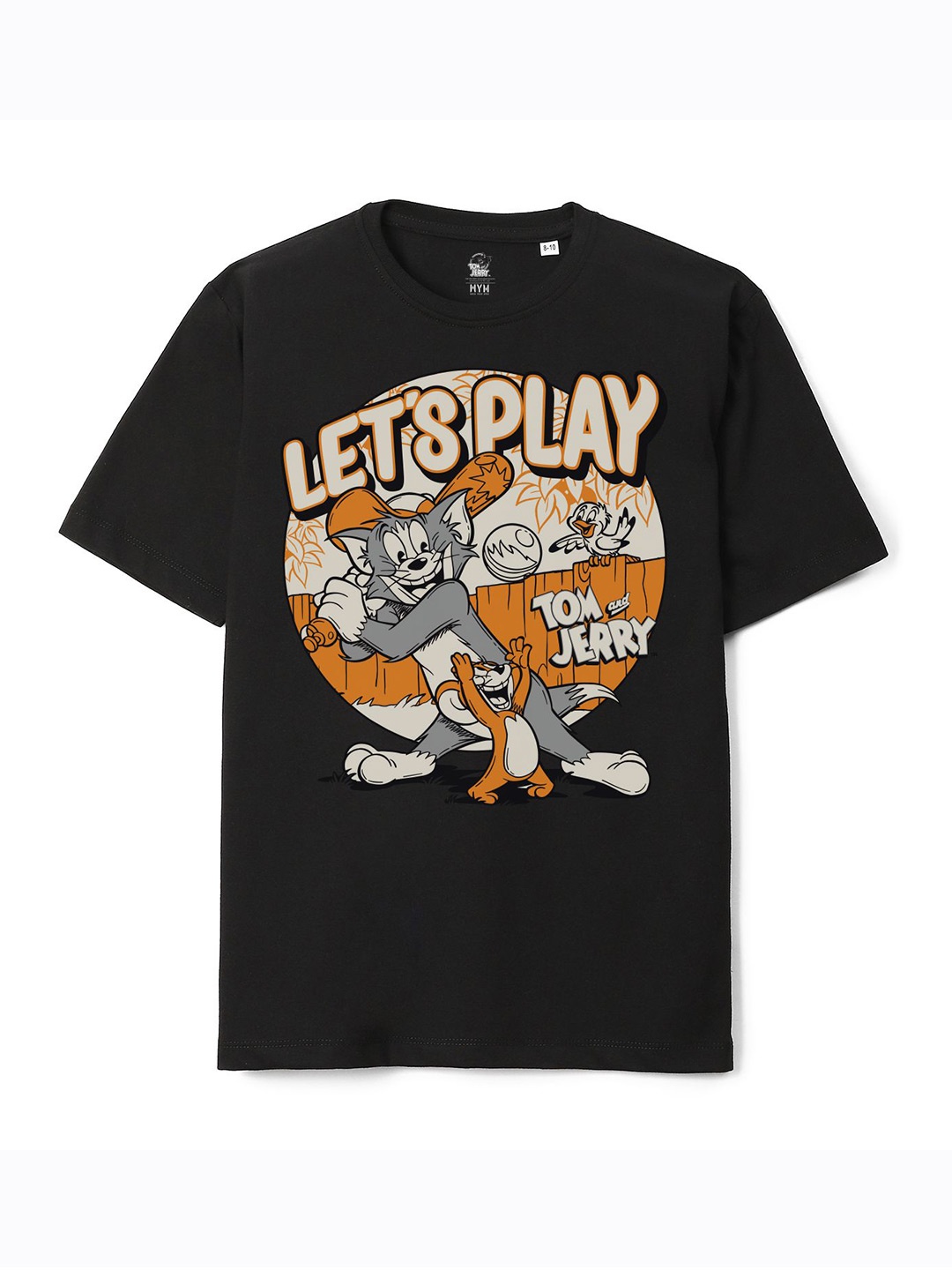 Wear Your Mind Boys Typography Printed Tom & Jerry Pure Cotton Loose T-shirt, Black