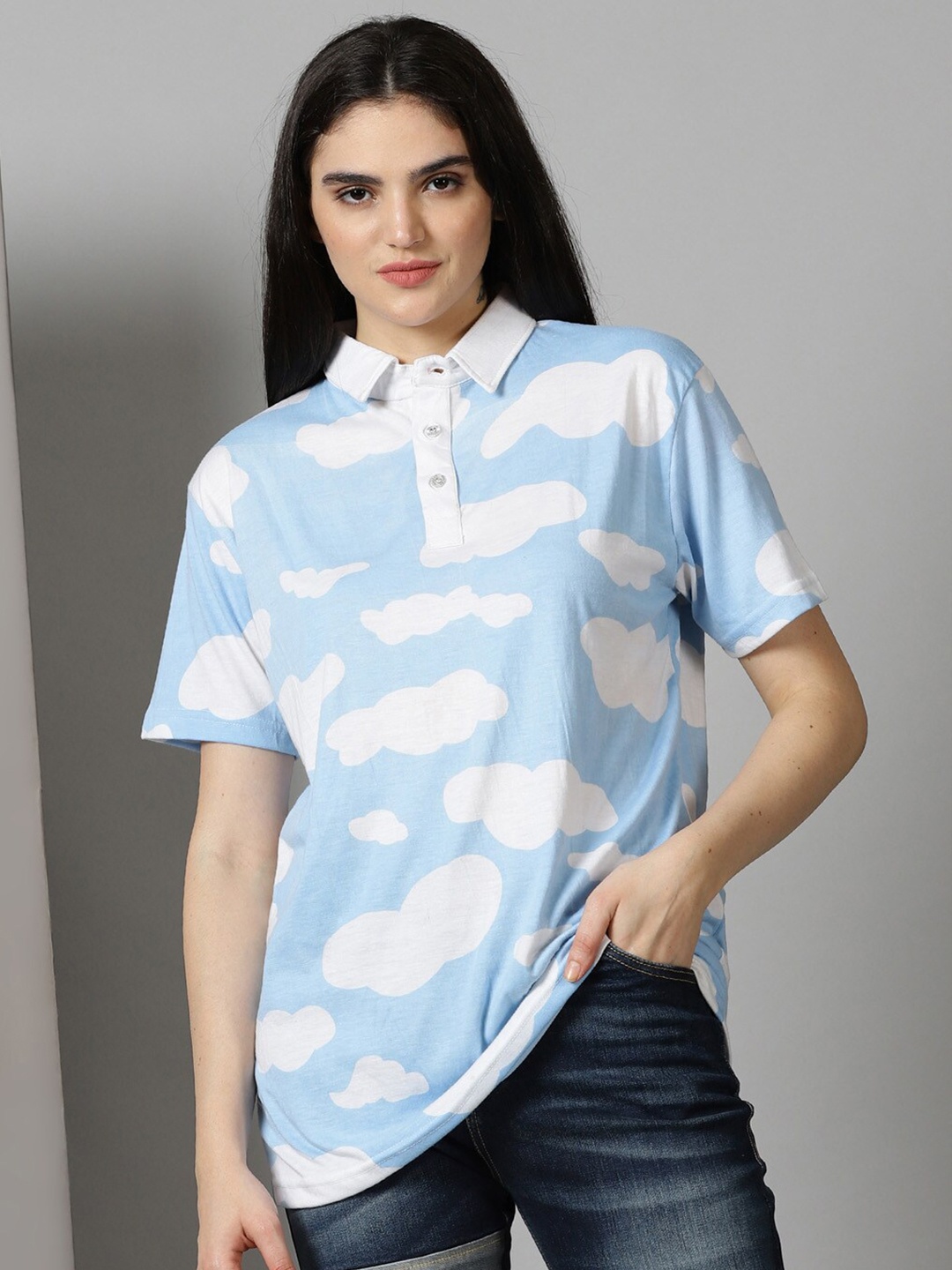 

Rodzen Abstract Printed Polo Collar Cotton T-shirt, Blue