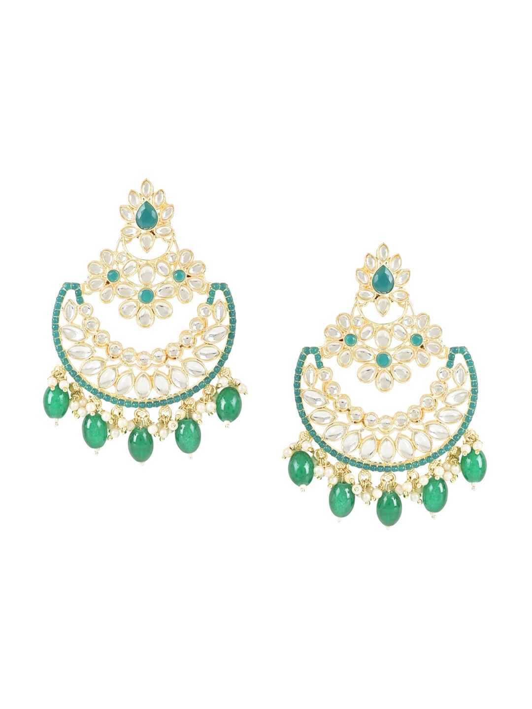 

I Jewels Gold Plated Pearl Kundan Chandbalis Earrings, Green