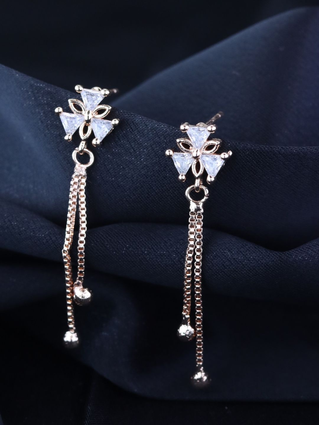 

I Jewels Rose Gold-Plated Floral Shaped Drop Earrings