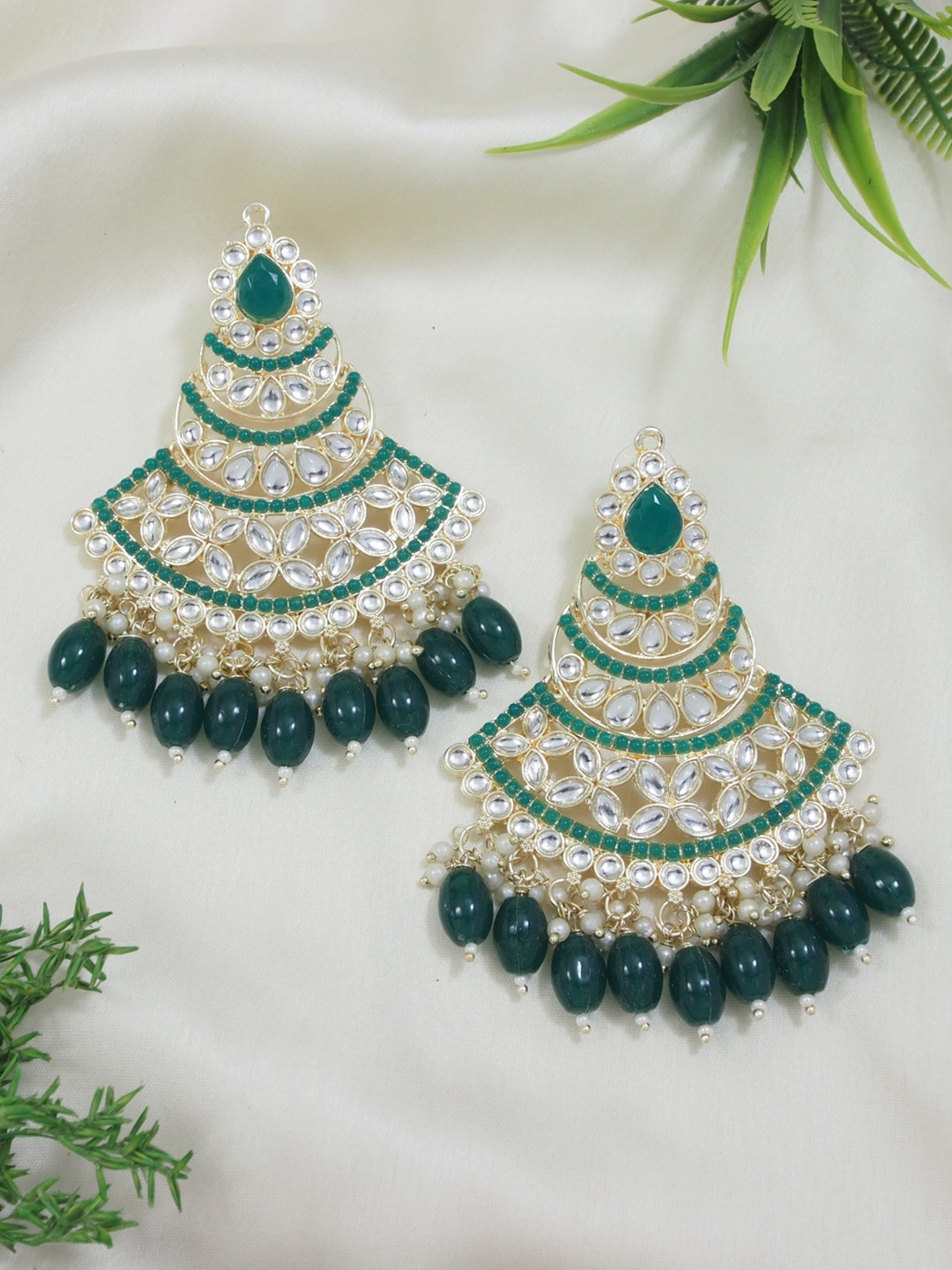 

I Jewels Gold-Plated Pearl Kundan Beaded Drop Earrings