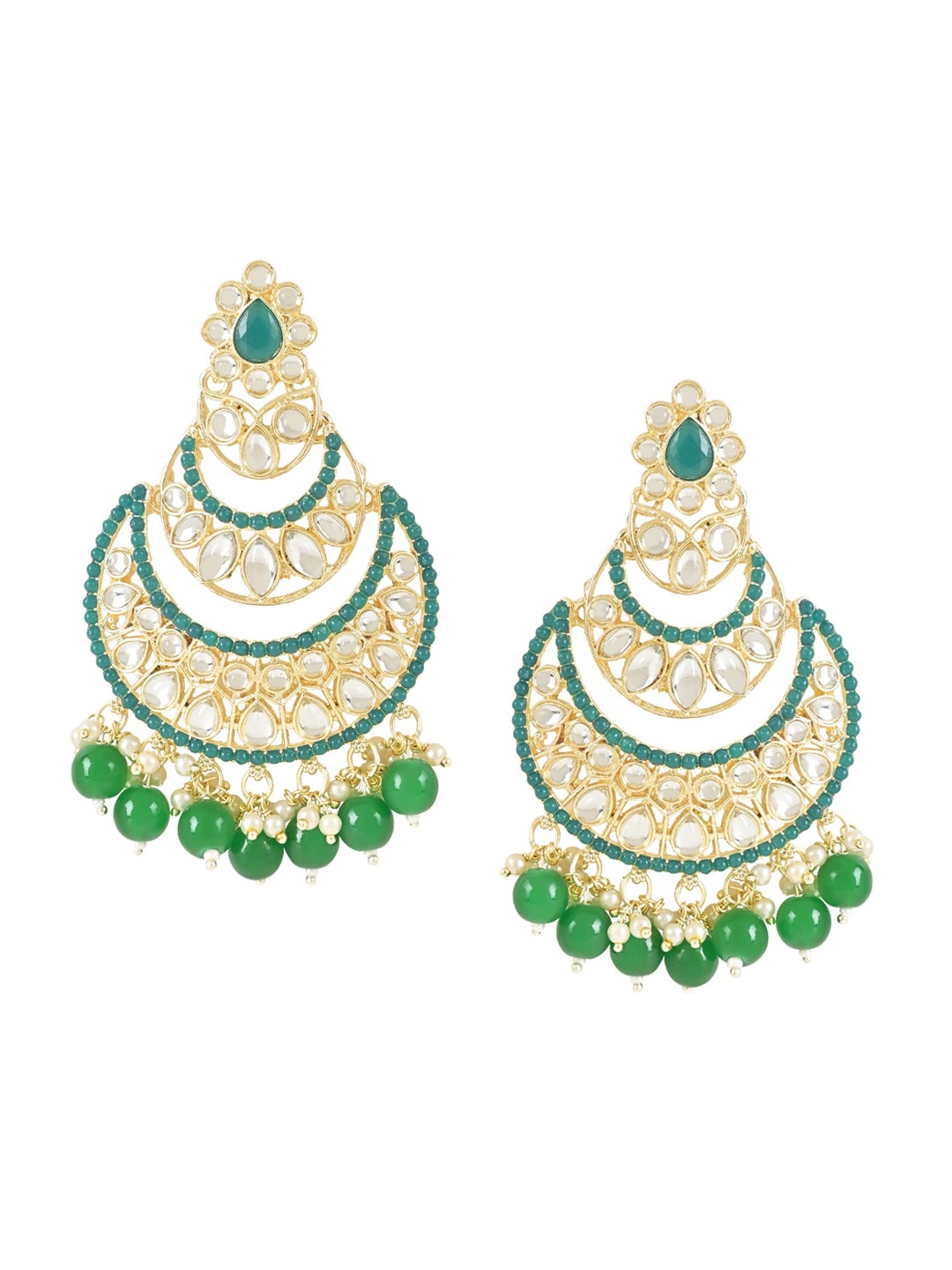 

I Jewels Gold-Plated Contemporary Stone Studded & Beaded Chandbali Earrings