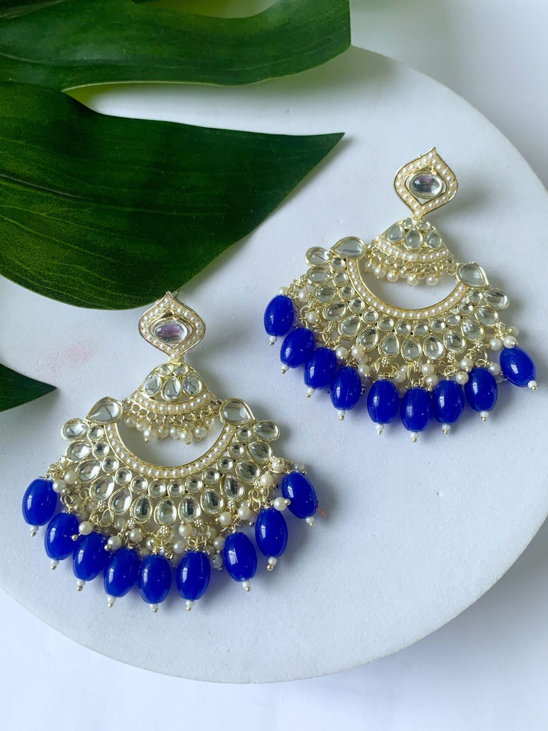 

I Jewels Gold-Plated KundanPearl Studded Drop Chandbali Earrings