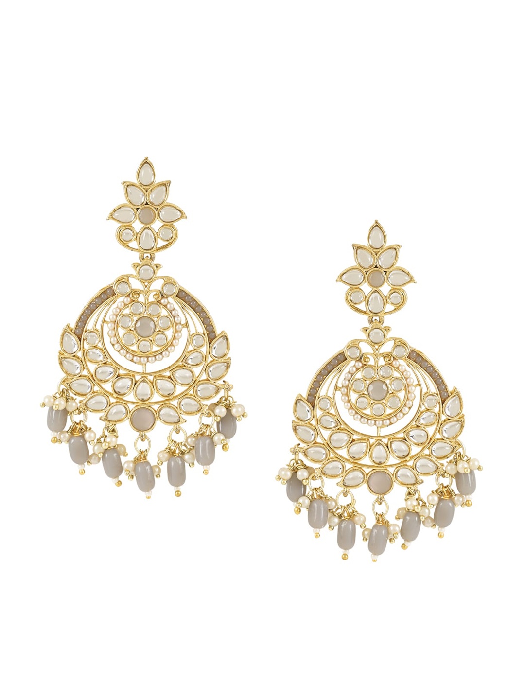 

I Jewels Gold-Plated Contemporary Stone Studded & Beaded Chandbali Earrings