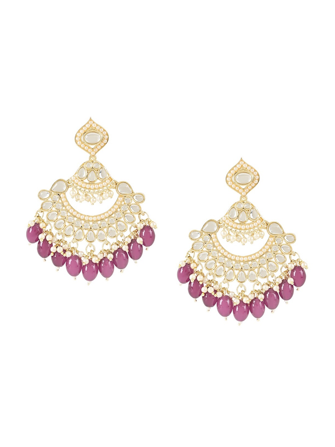

I Jewels Gold-Plated Stones & Beads Studded Contemporary Drop Earrings