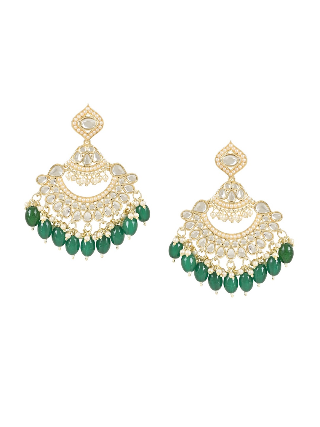 

I Jewels Gold-Plated Stones & Beads Studded Contemporary Drop Earrings