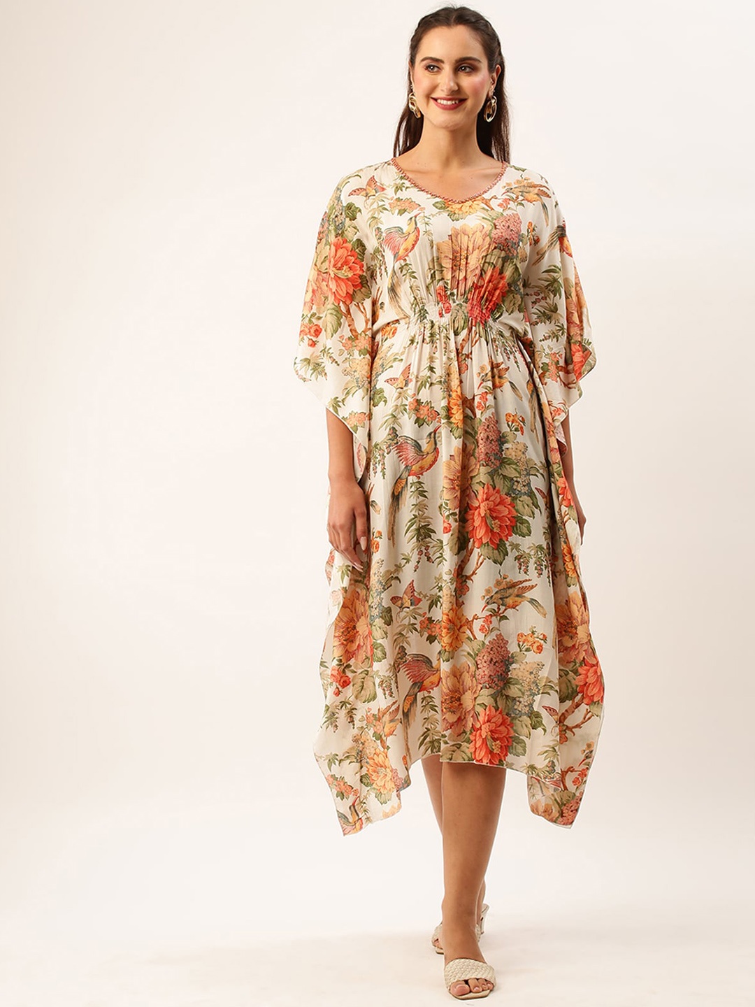 

ODETTE Floral Printed Flared Sleeves Kaftan Dress, Multi