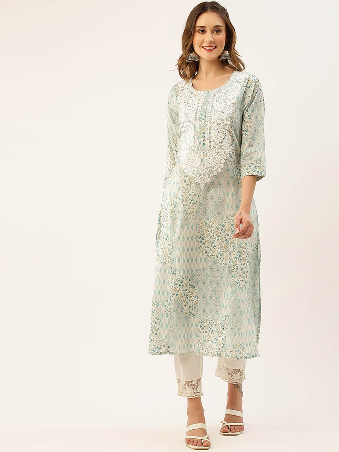 

ODETTE Ethnic Motifs Embroidered Kurta, Blue