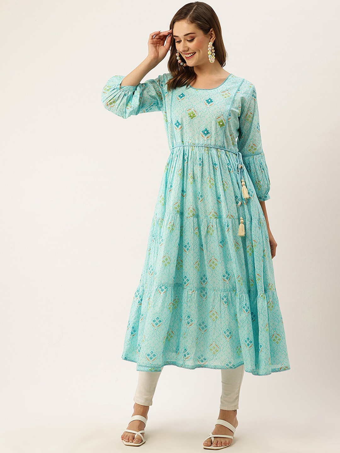 

ODETTE Ethnic Motifs Printed Anarkali Kurta, Blue