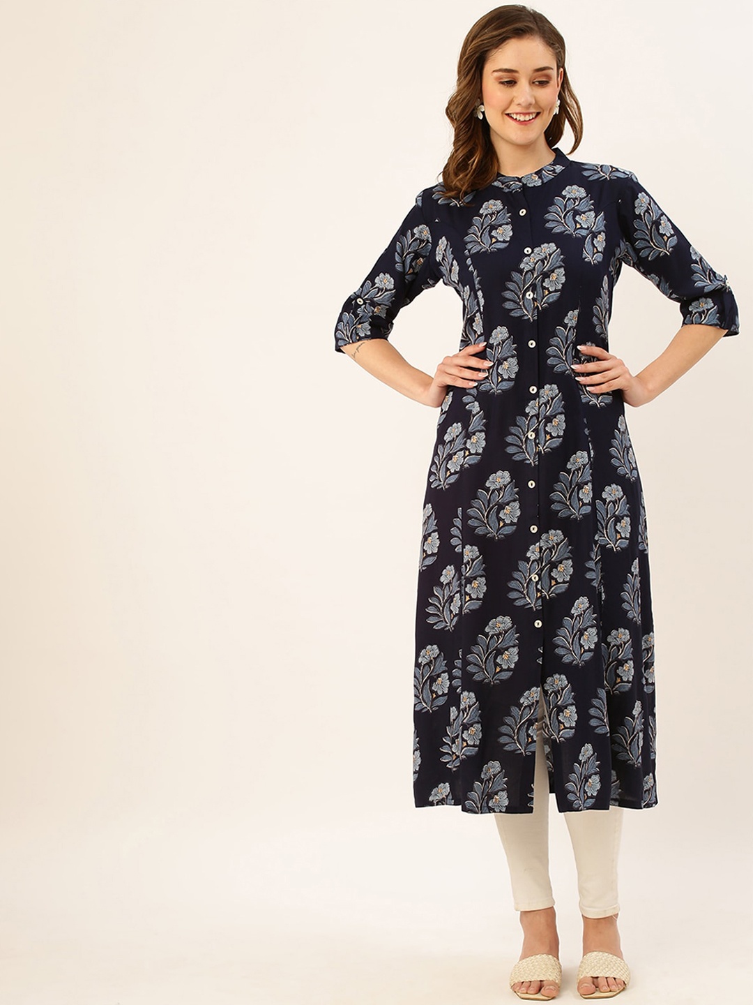 

ODETTE Ethnic Motifs Printed Kurta, Blue