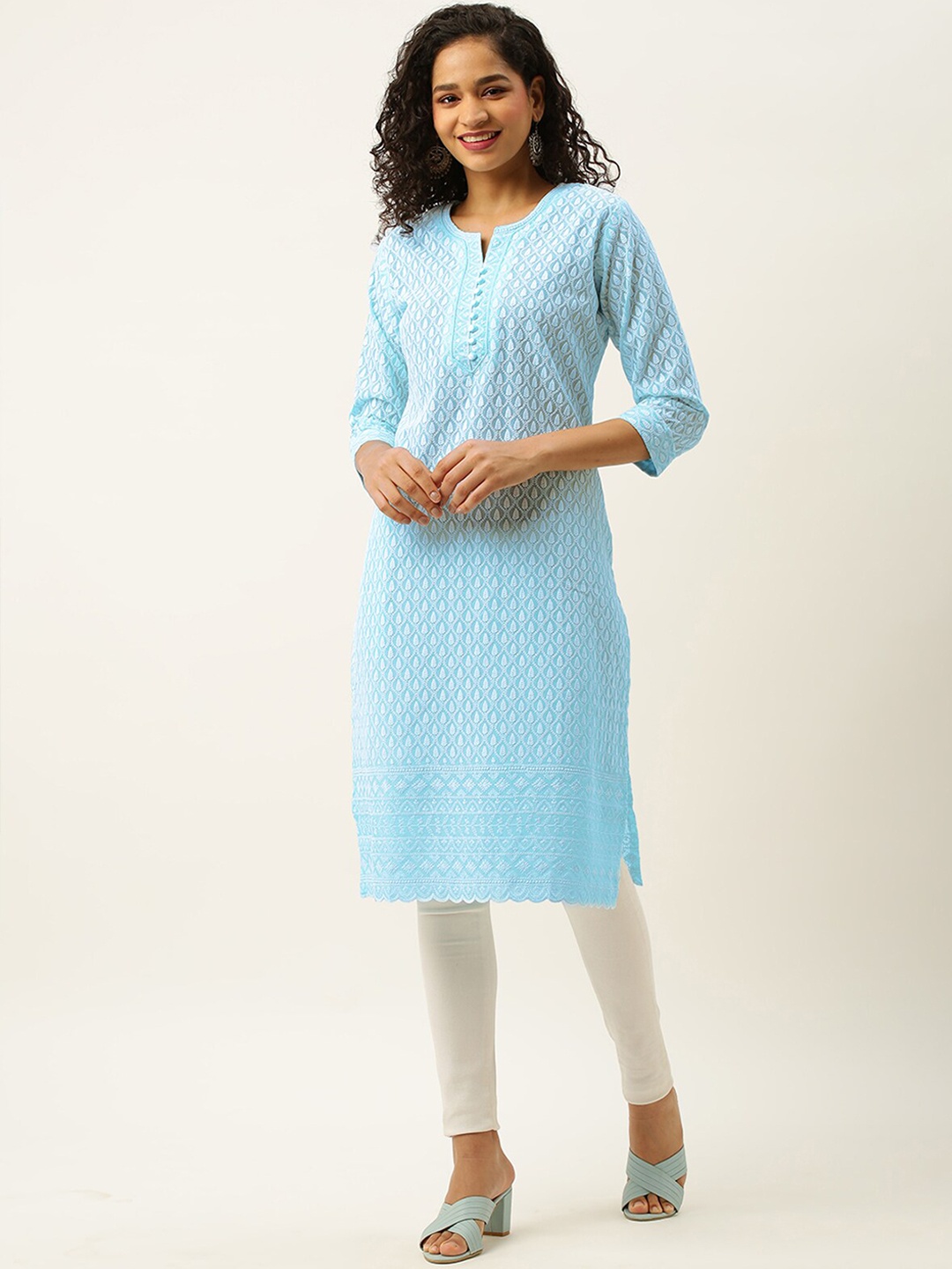 

ODETTE Embroidered Thread Work Kurta, Blue