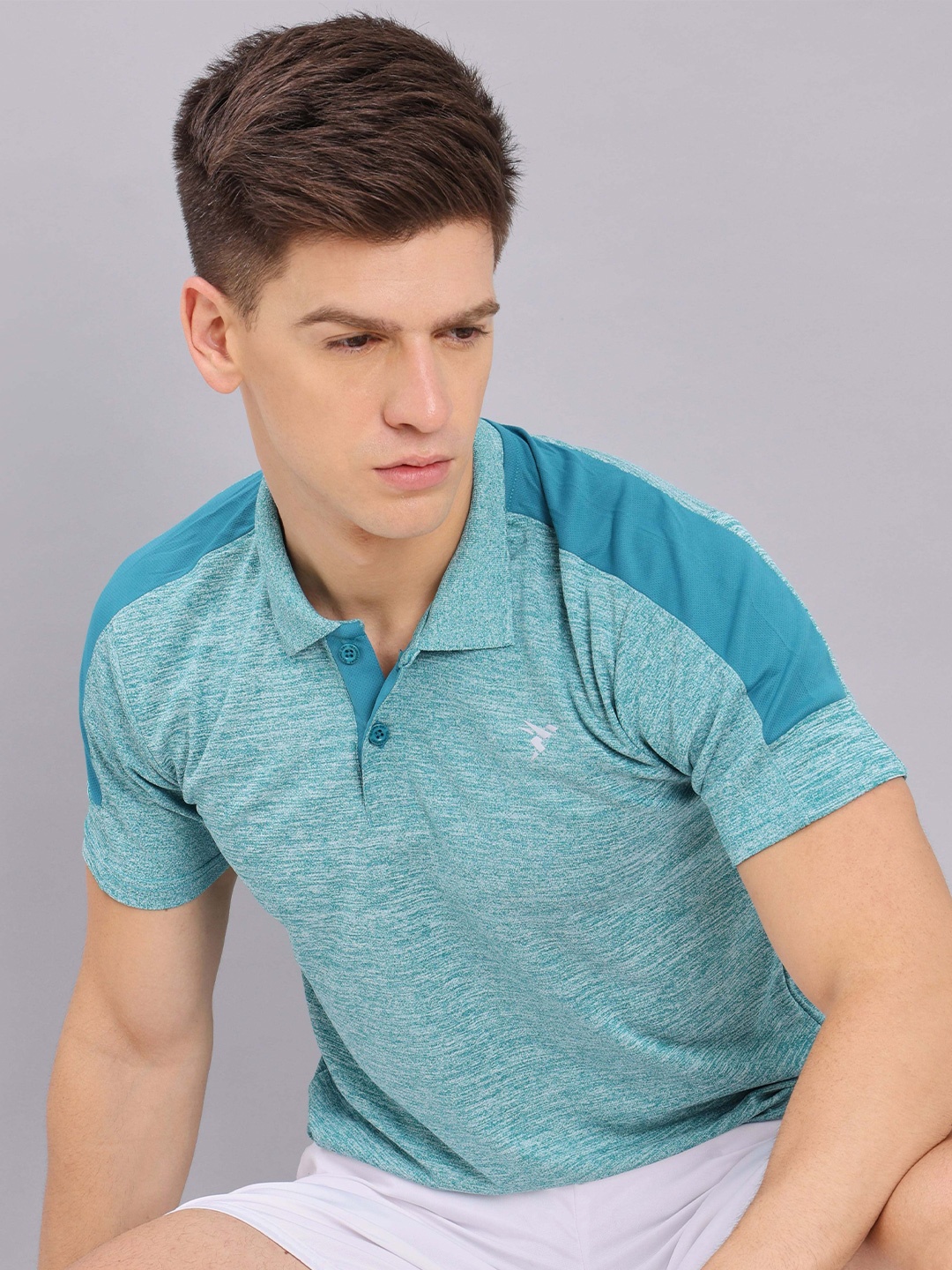 

Technosport Antimicrobial Polo Collar Slim Fit Training or Gym T-shirt, Teal