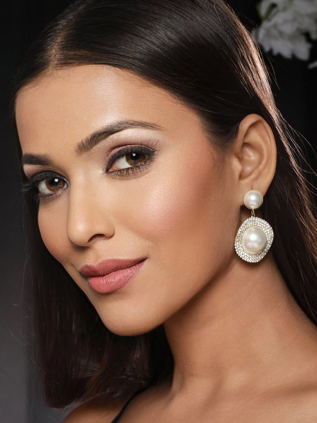 

Priyaasi Pearl Gold-Plated Contemporary Drop Earrings, White