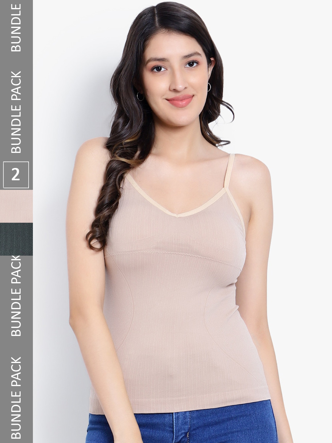 

PARKHA Pack Of 2 Lightly Padded Camisoles, Beige