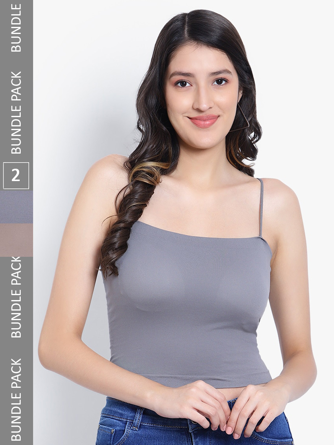 

PARKHA Pack Of 2 Lightly Padded Camisoles, Grey