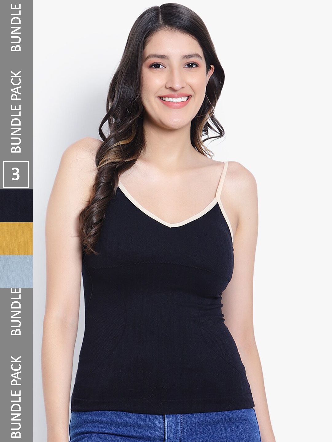 

PARKHA Pack Of 3 Ribbed Lightly Padded Camisole, Black