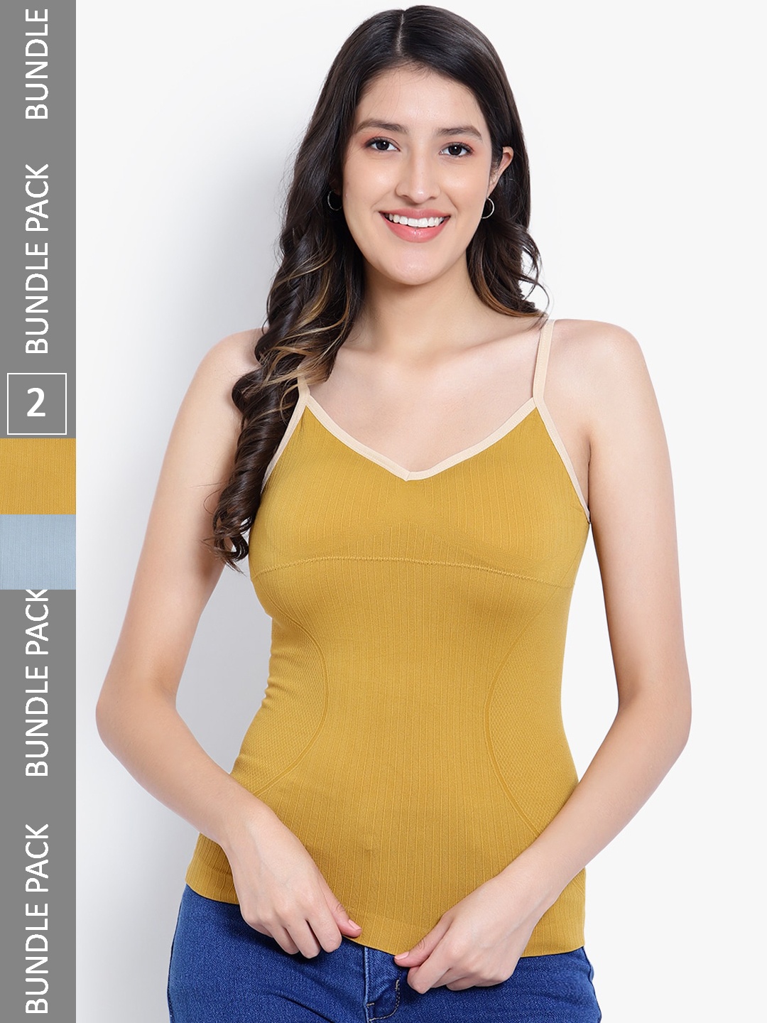 

PARKHA Pack Of 2 Lightly Padded Camisoles, Yellow
